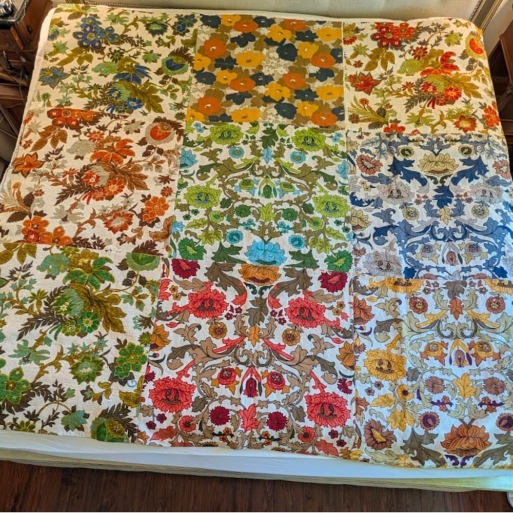 VTG Retro Patchwork Blanket -made from upholstery samples- Double-Sided‎ Boho